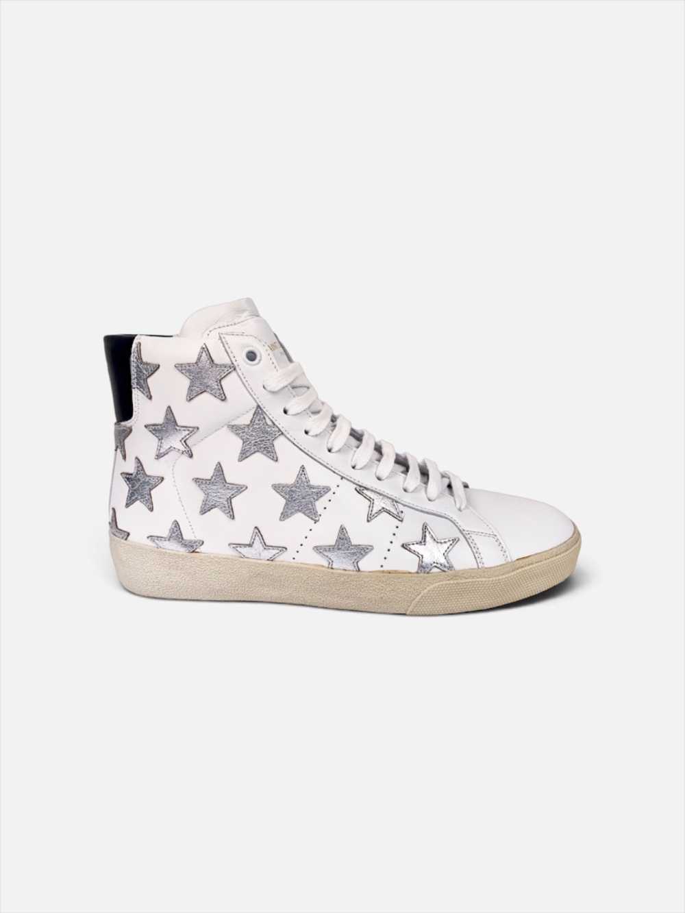 Saint Laurent White Leather Silver Star High-Top Sneakers Men’s EU 39 NIB